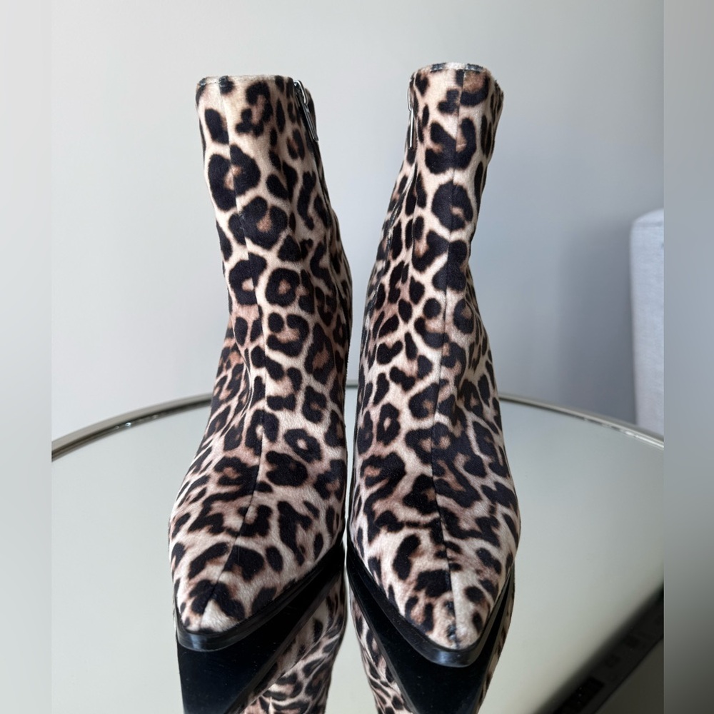 Steve Madden Leopard Print Pointed Toe Stiletto Ankle Boots - Black & Brown